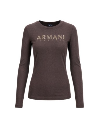 Armani Exchange t-shirt femme marron imprimé manches longues | ChoixMode