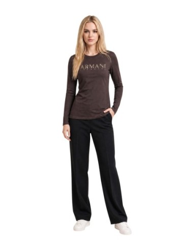 Armani Exchange t-shirt femme marron imprimé manches longues | ChoixMode