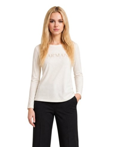 Armani Exchange t-shirt femme beige strass manches longues | ChoixMode