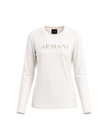 Armani Exchange t-shirt femme beige strass manches longues | ChoixMode