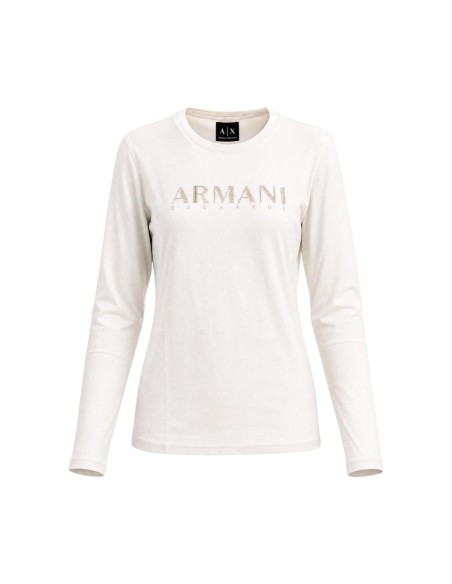 Armani Exchange t-shirt femme beige strass manches longues | ChoixMode