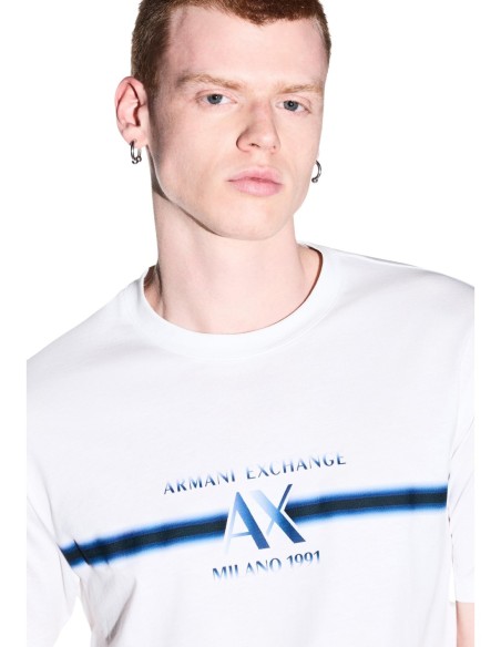 Armani Exchange t-shirt homme blanc imprimé col rond hiver | ChoixMode