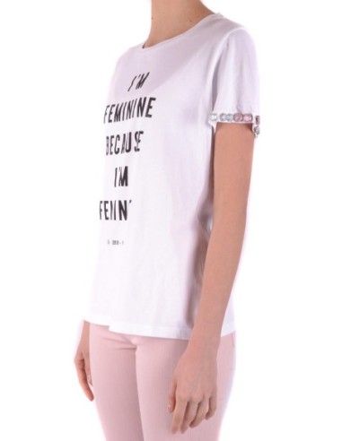 Pinko t-shirt femme blanc imprimé coton | ChoixMode