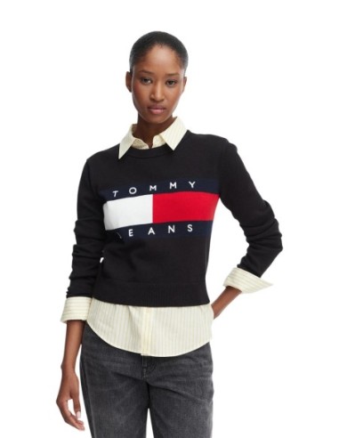 Tommy Hilfiger Jeans pull femme noir coton | Choixmode