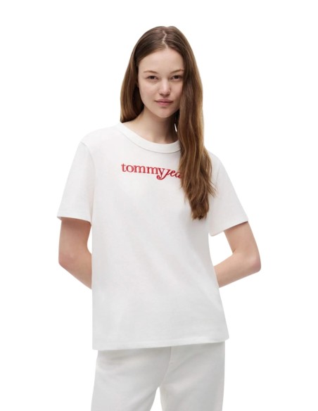 Tommy Hilfiger Jeans t-shirt femme blanc coton | Choixmode