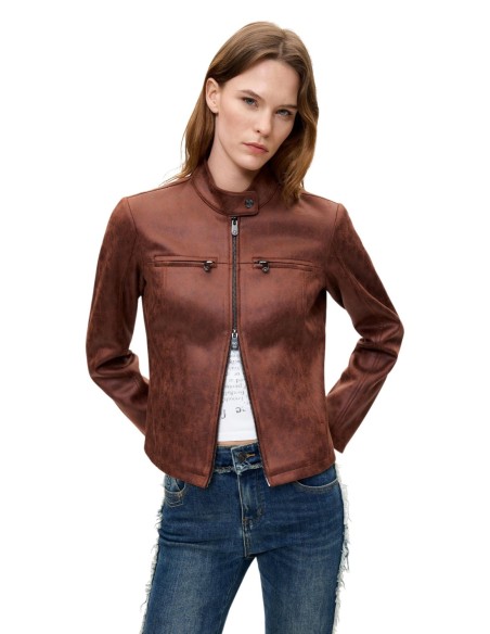 Desigual Veste Femme Marron Col Mao – Style Urbain