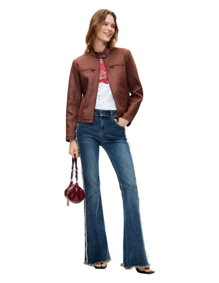 Desigual Veste Femme Marron Col Mao – Style Urbain
