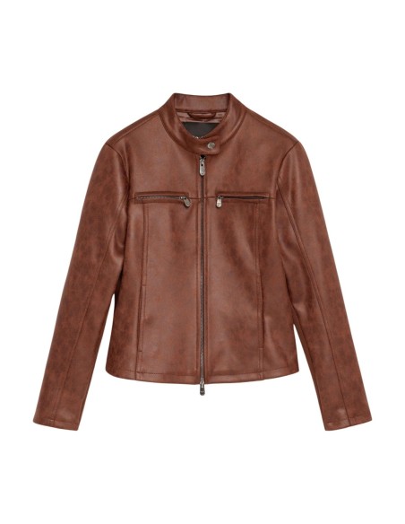 Desigual Veste Femme Marron Col Mao – Style Urbain
