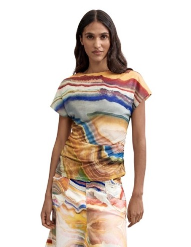 T-shirt imprimé Desigual beige femme – Style artistique