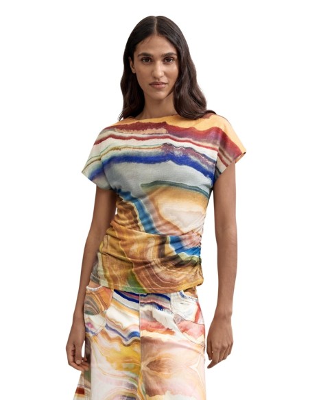 T-shirt imprimé Desigual beige femme – Style artistique