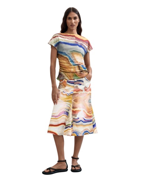 T-shirt imprimé Desigual beige femme – Style artistique