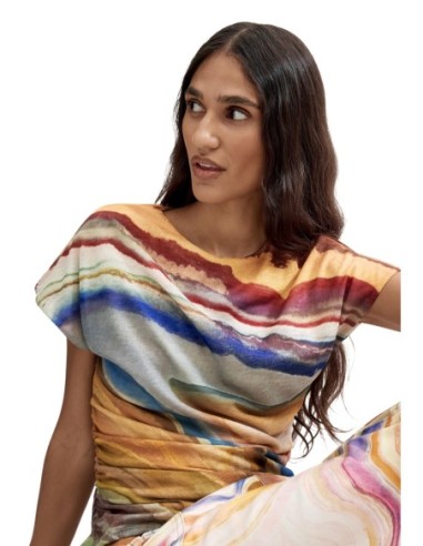 T-shirt imprimé Desigual beige femme – Style artistique