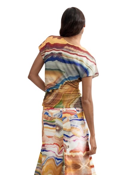 T-shirt imprimé Desigual beige femme – Style artistique