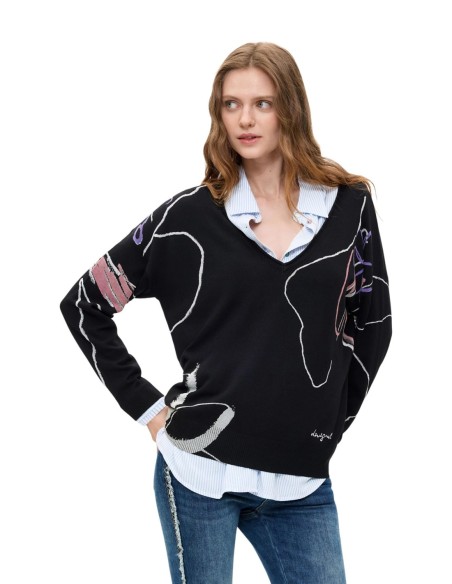Pull imprimé Desigual noir femme – Style audacieux