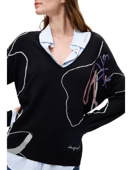 Pull imprimé Desigual noir femme – Style audacieux