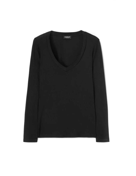 T-shirt noir femme Dondup col V