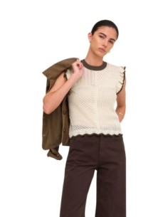T-shirt beige géométrique femme Jacqueline De Yong 100% coton