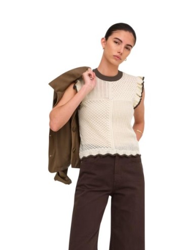 T-shirt beige géométrique femme Jacqueline De Yong 100% coton