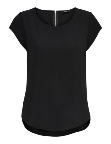 Blouse Only noire femme manches courtes col rond