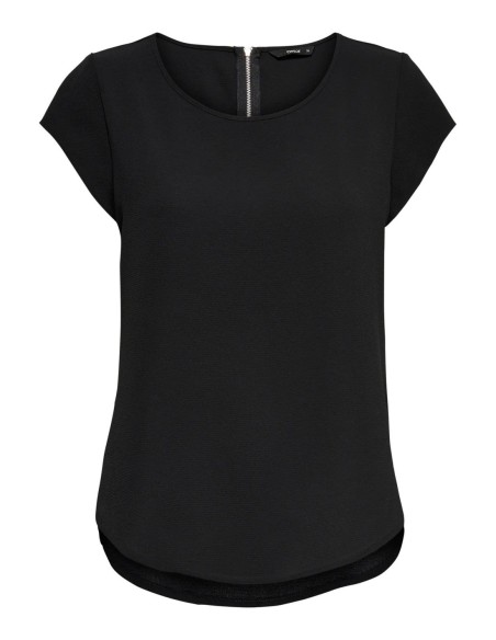 Blouse Only noire femme manches courtes col rond