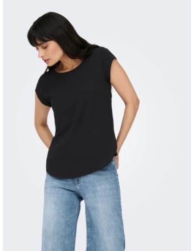 Blouse Only noire femme manches courtes col rond