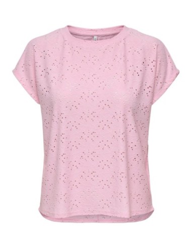 T-shirt rose femme Only col rond manches courtes