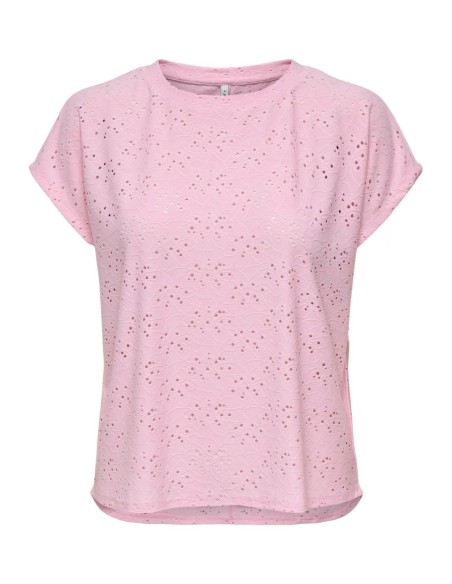 T-shirt rose femme Only col rond manches courtes