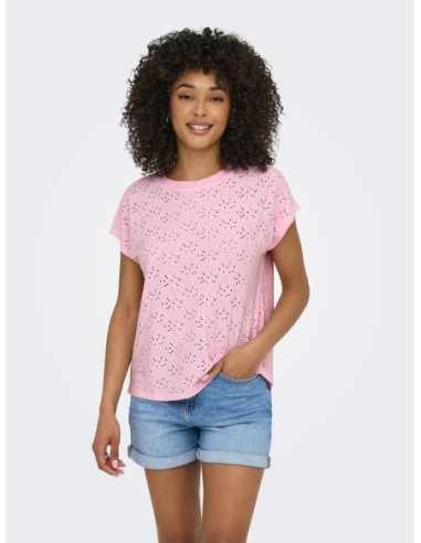 T-shirt rose femme Only col rond manches courtes