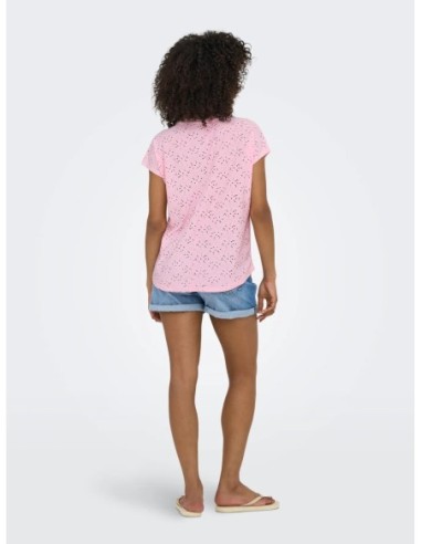 T-shirt rose femme Only col rond manches courtes