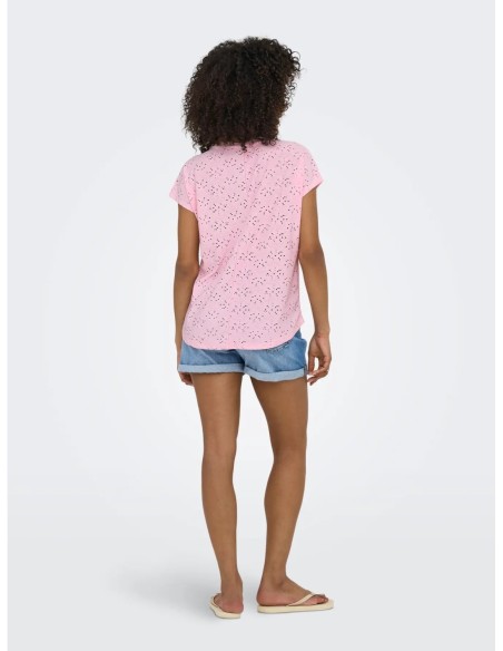 T-shirt rose femme Only col rond manches courtes