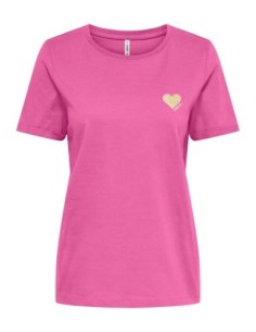 T-shirt Only rose femme en coton col rond